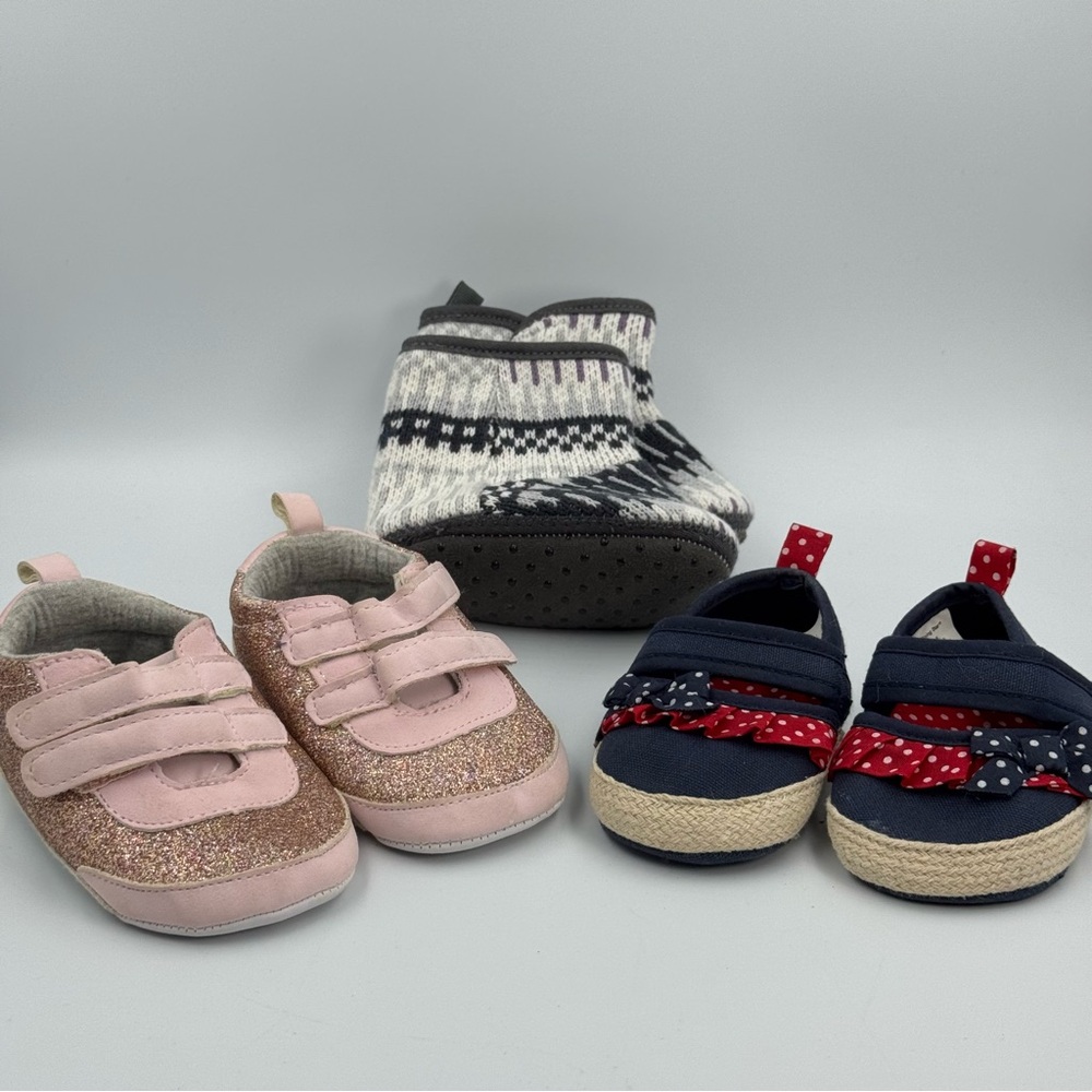Baby Girl Shoe Bundle 3 Pairs 1 Dress 1 Soft Sneaker 1 Soft Boot Size 3/6 Months